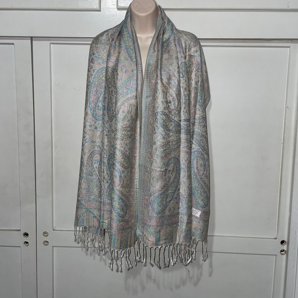 Jerusalem 100% Cashmere Paisley Pashmina Shawl Scarf pink Pastel Fringe 27x68